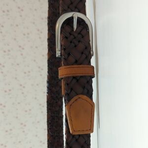 🤎 Land's End Belt Brown Woven 100% Leather XL40-52 Western Cowboy